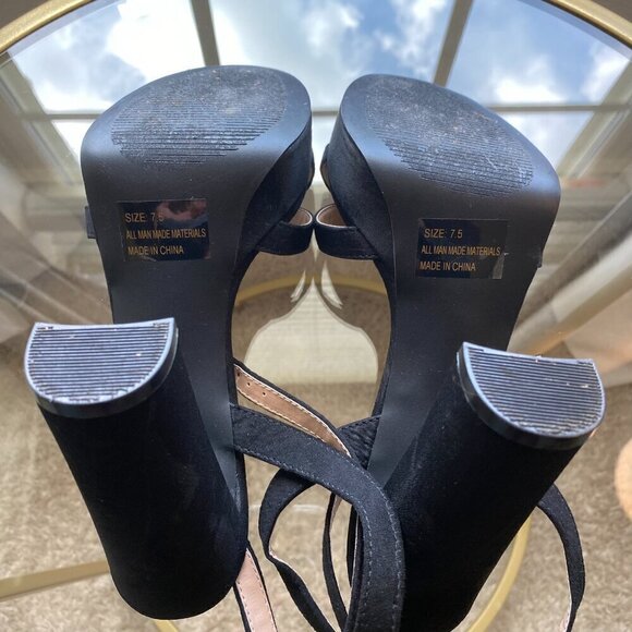 Archyy Black Suede Platform Ankle Strap Sandals - Picture 4 of 9